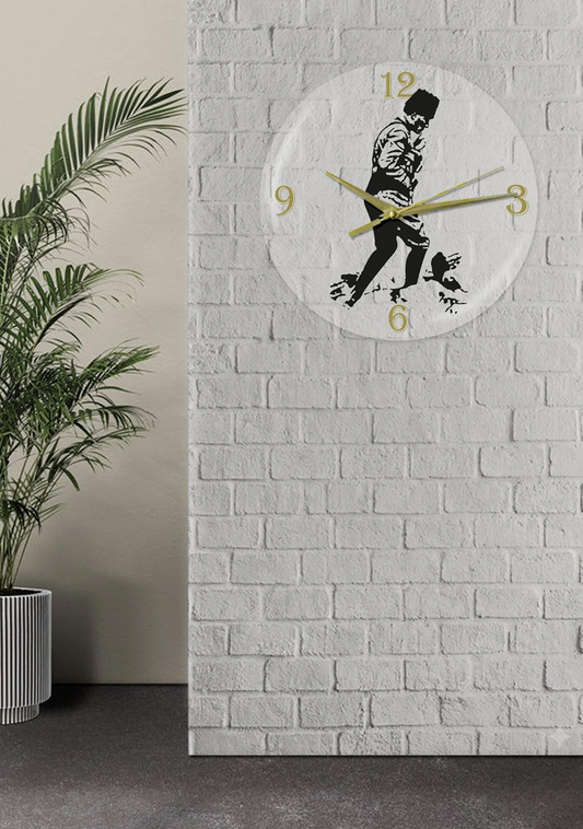 Şeffaf Duvar Saati - Atatürk Baskılı