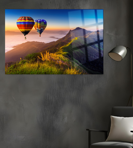 Gün Doğumu Balonları - Manzara Cam Tablo